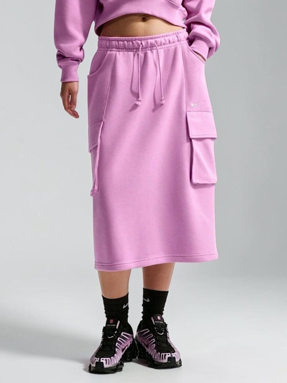 Nike Phoenix retro grunge utility bubblegum pink high rise cargo midi skirt S NW